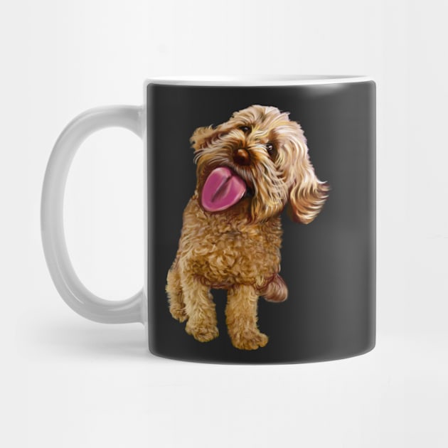 Cavapoo kisses, the best gift ideas for dog lovers 2022! Cute Cavapoo Cavoodle puppy dog licking with tongue out - cavalier king charles spaniel poodle, puppy love by Artonmytee